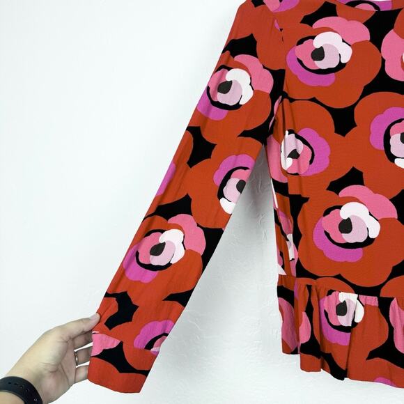 Kate Spade Deco Rose Peplum Top in Orient Red Size 2 Office Preppy Cocktail - Picture 5 of 12